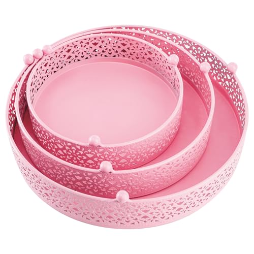 Hedume 3-Piece Metal Cake Stand Set, Pink Round Cake Stand, Dessert Cupcake Pastry Candy Display Plate for Wedding, Birthday Party, Event - Image 2