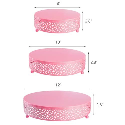 Hedume 3-Piece Metal Cake Stand Set, Pink Round Cake Stand, Dessert Cupcake Pastry Candy Display Plate for Wedding, Birthday Party, Event - Image 4