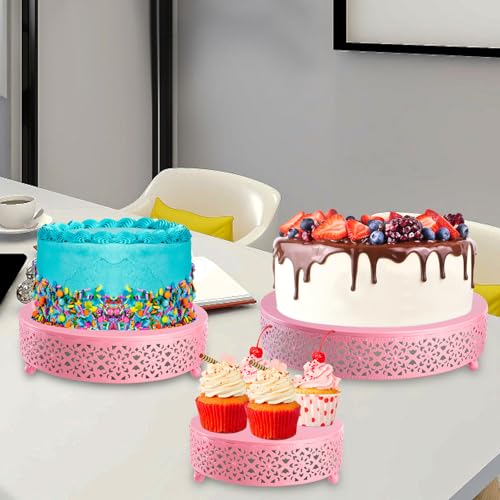 Hedume 3-Piece Metal Cake Stand Set, Pink Round Cake Stand, Dessert Cupcake Pastry Candy Display Plate for Wedding, Birthday Party, Event - Image 5