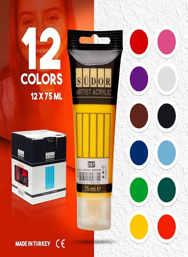 SUDOR Acrylic Paint Set, Waterproof and Vibrant, Non-Toxic Paints for Artists, Children, Hobby Painters and Students, Ideal for Wood, Stone and Canvas Painting (12 Color Set) - Image 2
