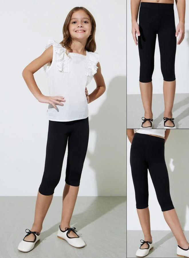 ستايلي Girls Pack of 2 - Cotton Blend Capri Leggings