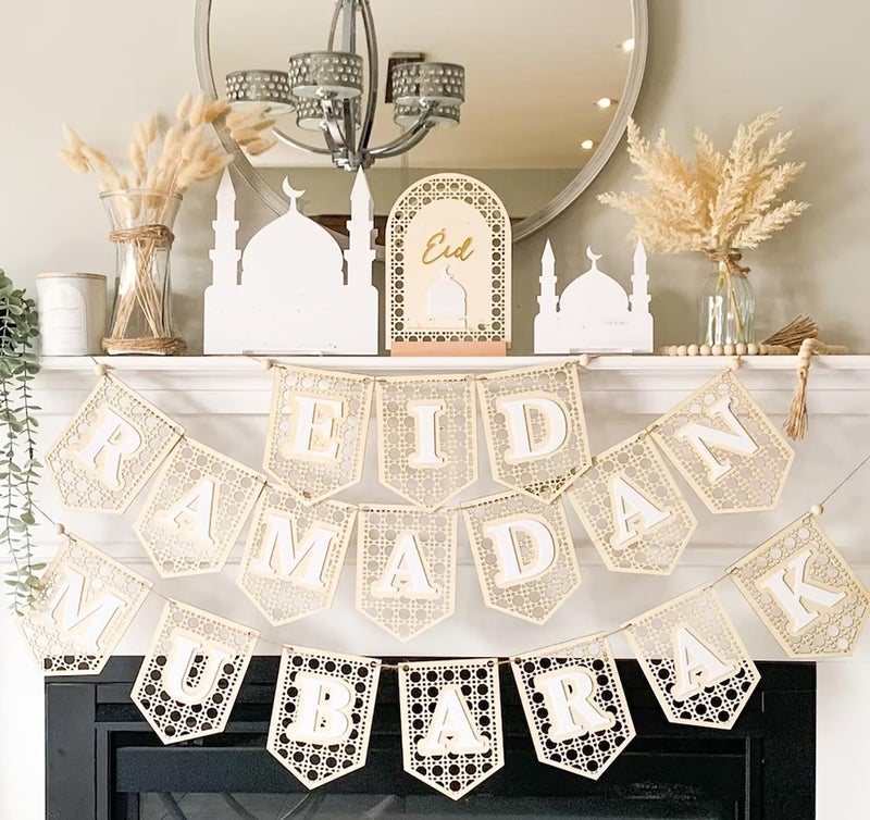 Cliths Ramadan 2025 Banner Full Set Wood Decoration, Eid Banner, Islamic Decor, Ramadan/Eid Decorations for Home - Image 1