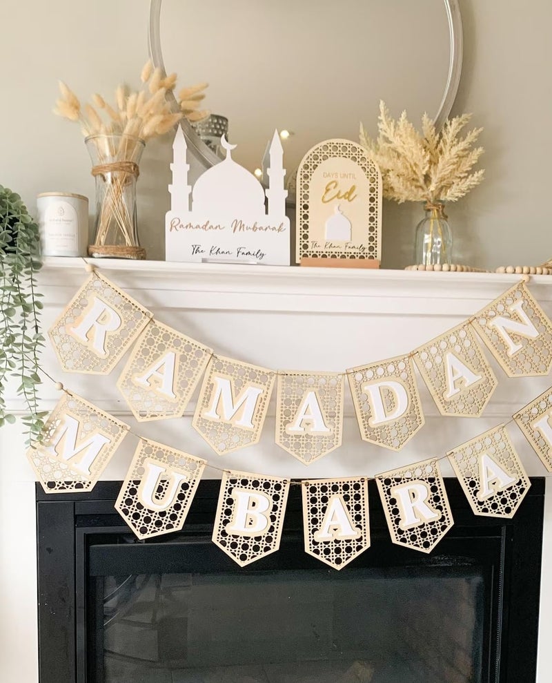 Cliths Ramadan 2025 Banner Full Set Wood Decoration, Eid Banner, Islamic Decor, Ramadan/Eid Decorations for Home - Image 3