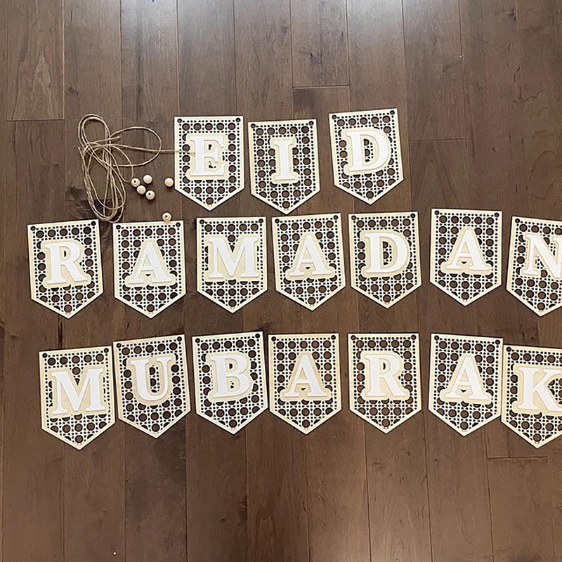 Cliths Ramadan 2025 Banner Full Set Wood Decoration, Eid Banner, Islamic Decor, Ramadan/Eid Decorations for Home - Image 2