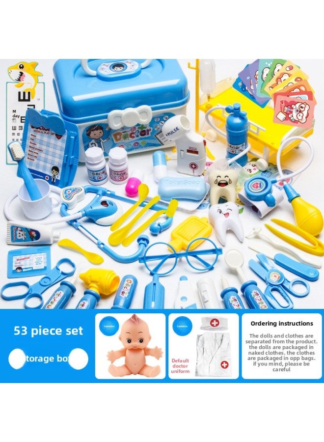 [Free Shipping] Doctor Toy Set Medical Stethoscope Children Play House Storage Box Simulation Boy Girl Box-Color:[Storage Box] Blue -53 Piece Set (Including Doll + Clothes) 895G  - Image 1