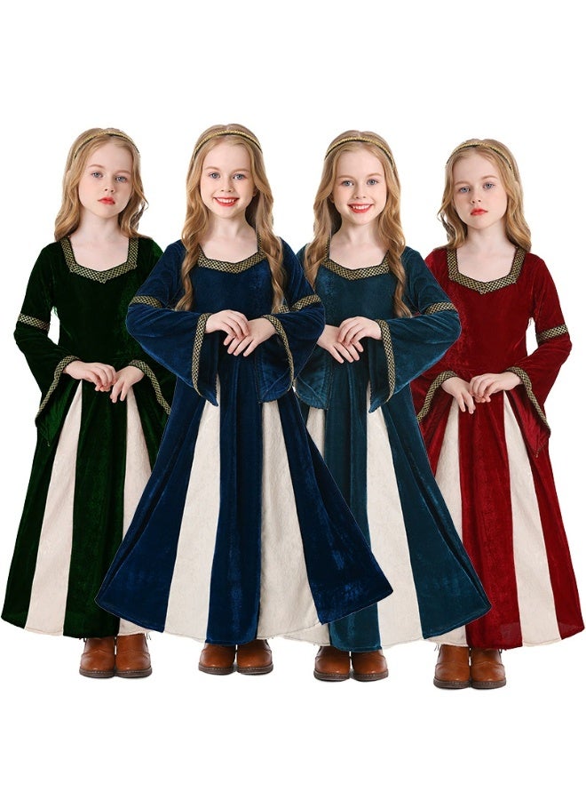 general Girls Retro Medieval Girls Clothing, Halloween Costume Palace Style Trumpet Sleeve Long Dress - Image 2