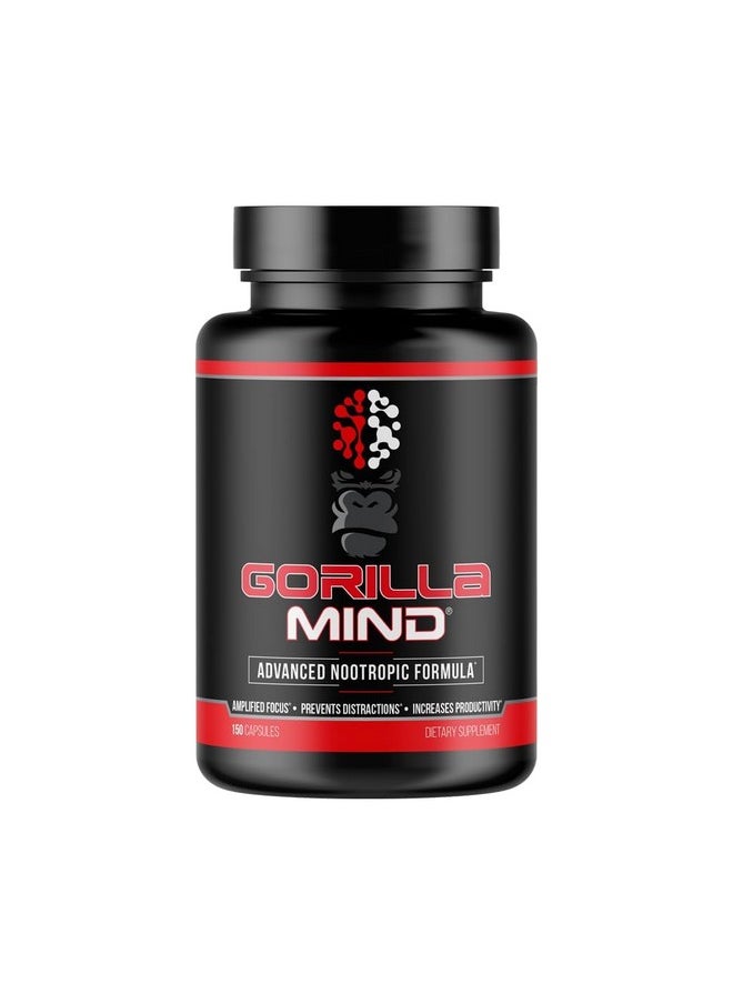 Gorilla Mind - Gorilla Mind Nootropic Formula (150 Capsules) - Best Caffeinated Productivity Supplement / 8+ Hours of Focus and Energy - Image 1