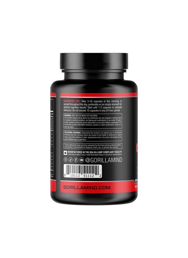 Gorilla Mind - Gorilla Mind Nootropic Formula (150 Capsules) - Best Caffeinated Productivity Supplement / 8+ Hours of Focus and Energy - Image 1
