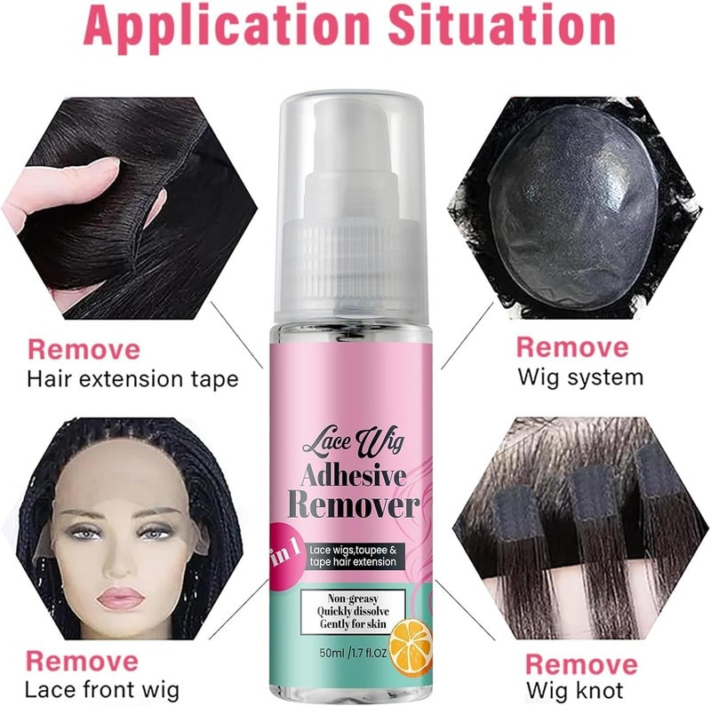 Lace Wig Adhesive Remover, Hair G-lue Remover, Tape-in Extension Remover, Removes Adhesive and Glue, Glue Remover, Non-Greasy, Easy to Clean, No Residue, Hair Extensions Remover(50ml) - Image 2
