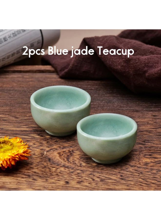 Runyangshi 2PCS Natural Jade Tea Cup Set Blue Jade Healing Crystal Water Cup Hand Carved Bowl Gongfu Tea Set Reiki Meditation Home Decor Gift - Image 3
