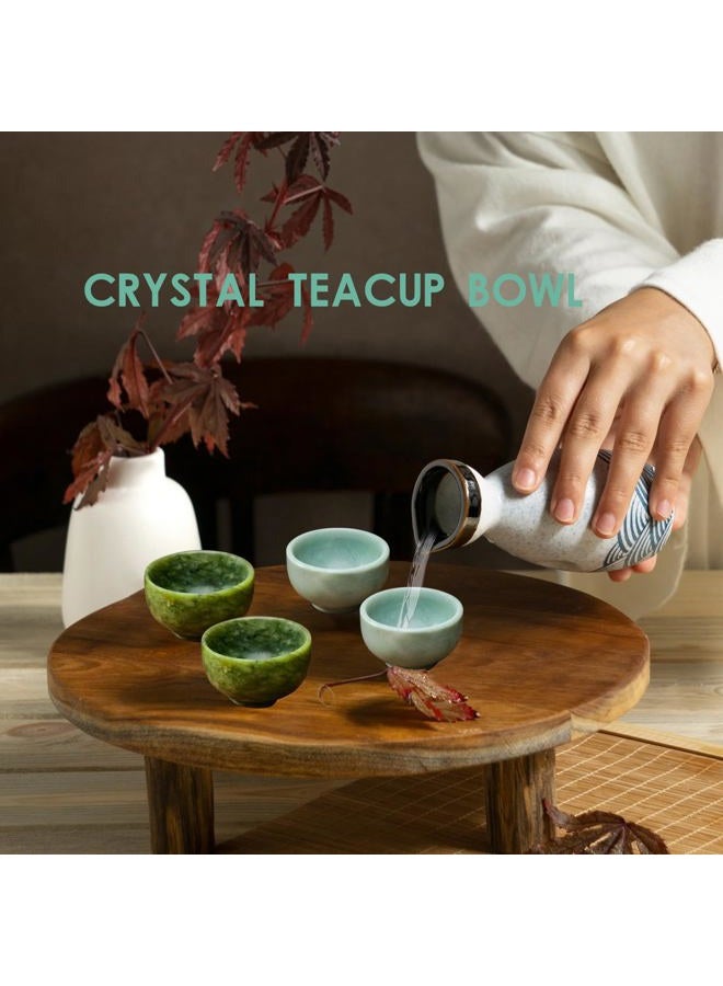 Runyangshi 2PCS Natural Jade Tea Cup Set Blue Jade Healing Crystal Water Cup Hand Carved Bowl Gongfu Tea Set Reiki Meditation Home Decor Gift - Image 4