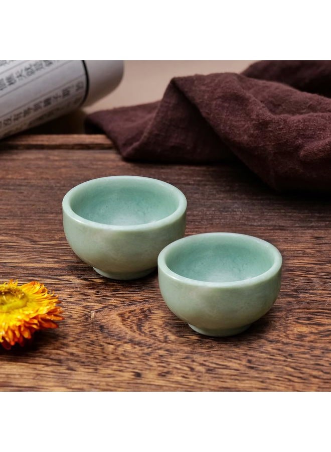 Runyangshi 2PCS Natural Jade Tea Cup Set Blue Jade Healing Crystal Water Cup Hand Carved Bowl Gongfu Tea Set Reiki Meditation Home Decor Gift - Image 1