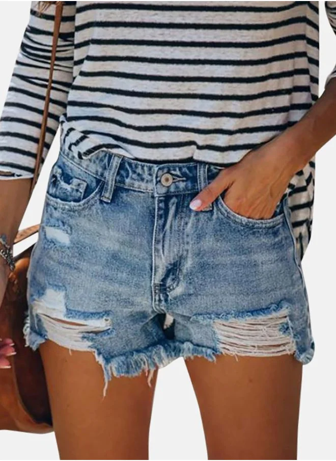 يونيكي Blue Solid Denim Shorts