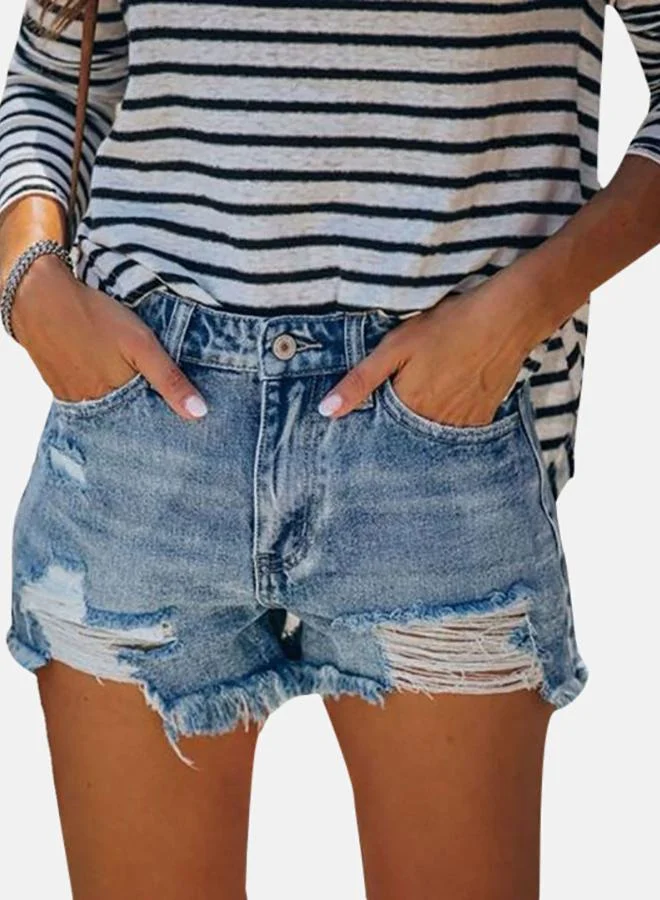 YUNIQEE Blue Solid Denim Shorts