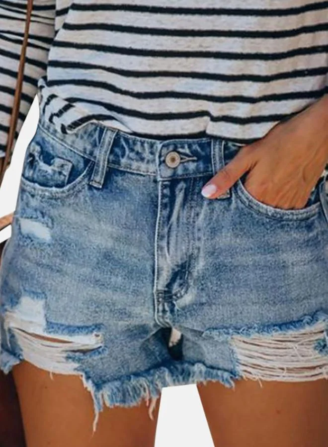 YUNIQEE Blue Solid Denim Shorts
