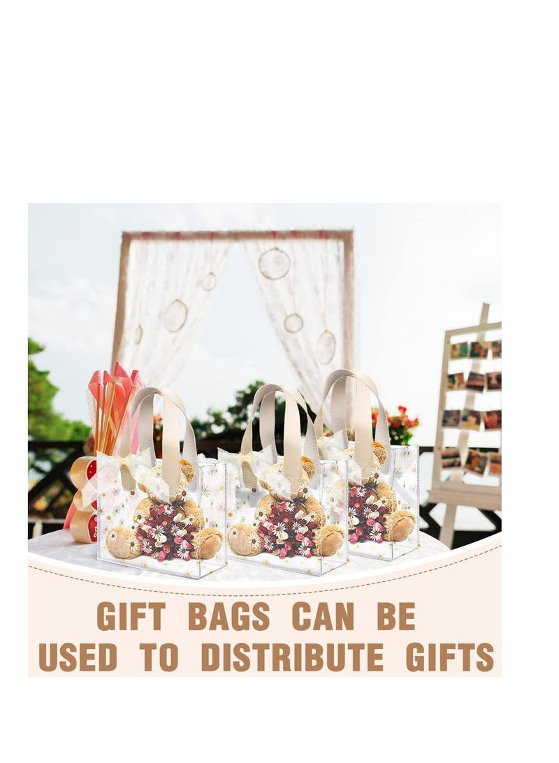 SYOSI 16 Pcs Clear Plastic Gift Bags with Handle Transparent Gift Bag with 3 Pcs Fishtail Ribbon Reusable PVC Bags for Bridal Party Baby Shower Wedding Birthday Shopping Bag 20cm*10cm *17cm (Beige) - Image 5