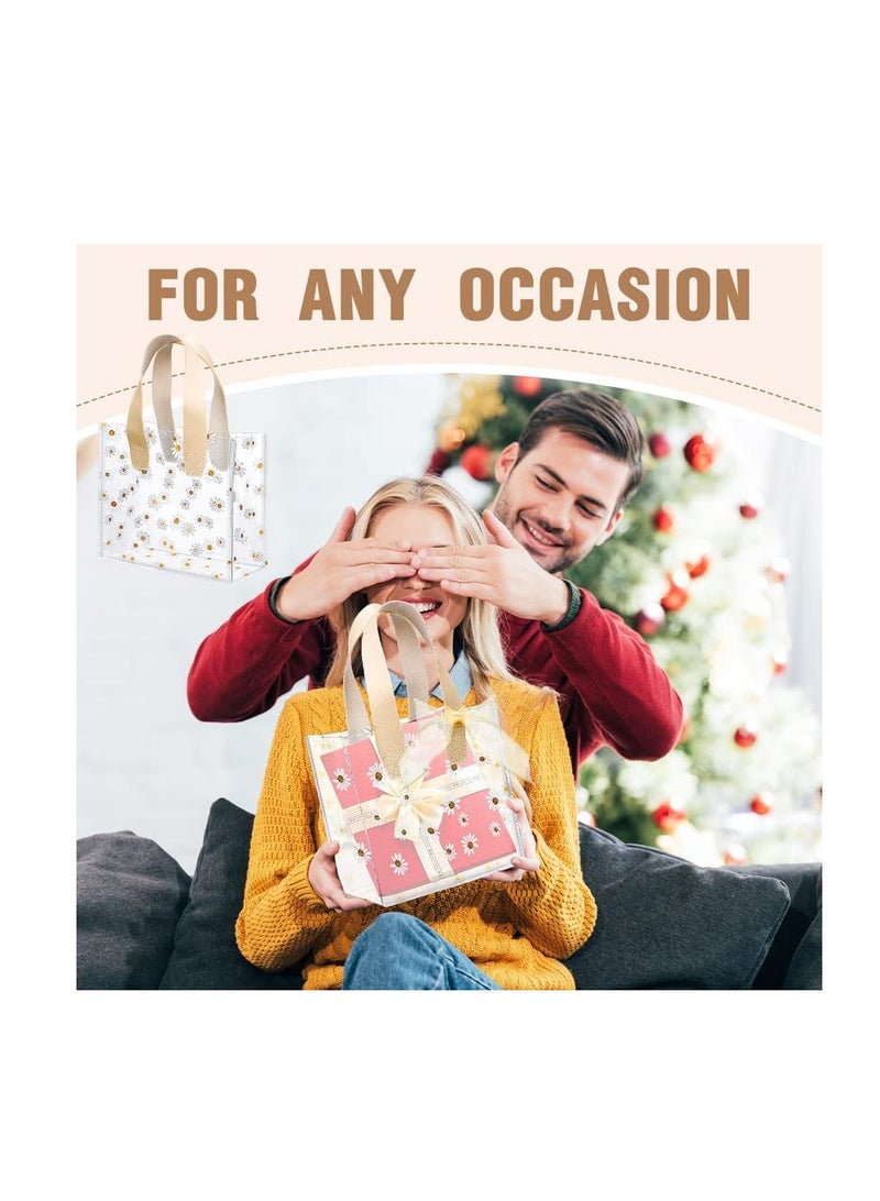 SYOSI 16 Pcs Clear Plastic Gift Bags with Handle Transparent Gift Bag with 3 Pcs Fishtail Ribbon Reusable PVC Bags for Bridal Party Baby Shower Wedding Birthday Shopping Bag 20cm*10cm *17cm (Beige) - Image 2