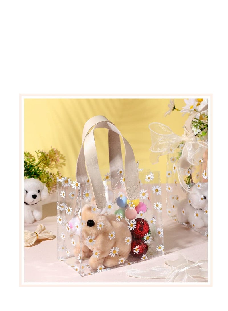 SYOSI 16 Pcs Clear Plastic Gift Bags with Handle Transparent Gift Bag with 3 Pcs Fishtail Ribbon Reusable PVC Bags for Bridal Party Baby Shower Wedding Birthday Shopping Bag 20cm*10cm *17cm (Beige) - Image 4