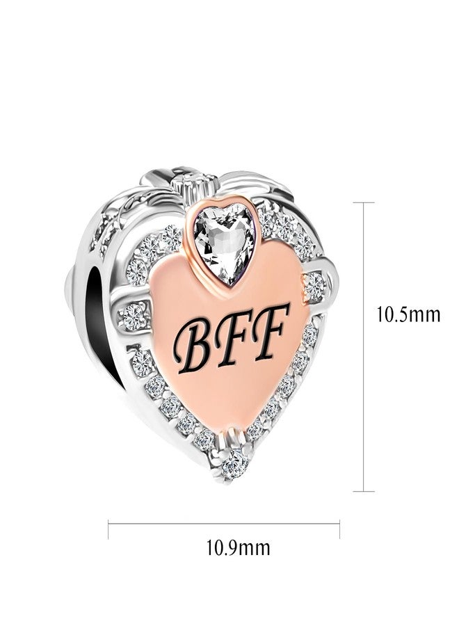 MiiFort Best Friend Forever Friendship Rose Gold Love Heart Charm fits Pandora Charms Moments Bracelets Two-tone Clear Cubic Zirconia Birthstones - Image 3