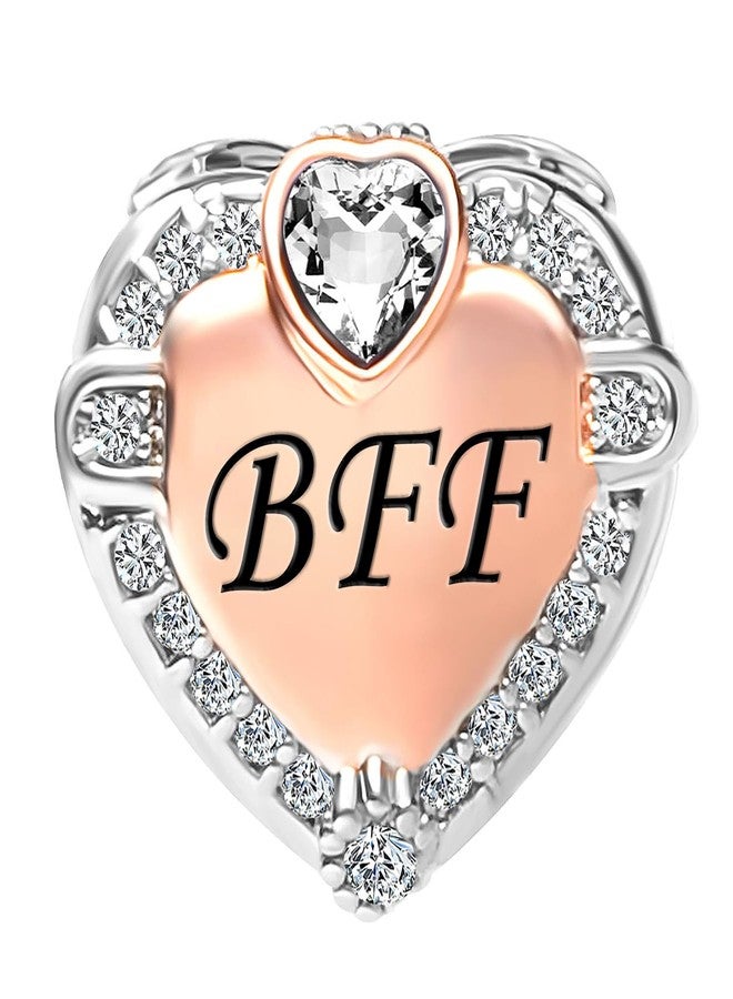 MiiFort Best Friend Forever Friendship Rose Gold Love Heart Charm fits Pandora Charms Moments Bracelets Two-tone Clear Cubic Zirconia Birthstones - Image 1