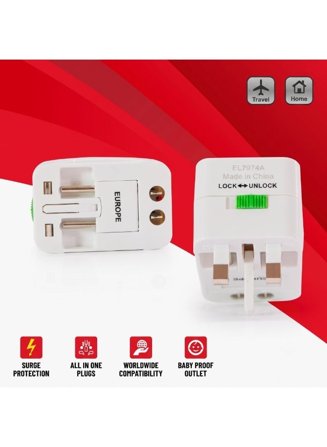 Elexon EL 7974A Universal Travel Adapter with Surge Protector and Neon Light, Worldwide Compatibility (UK, EU, US, AU Plugs), 1500W Max Power - Image 3