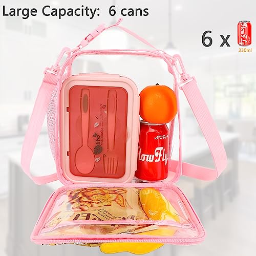 FlowFly Kids Lunch box Insulated Soft Bag Mini Cooler Back to School Thermal Meal Tote Kit for Girls, Boys, PinkClear - Image 2