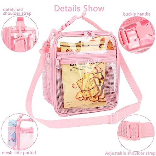 FlowFly Kids Lunch box Insulated Soft Bag Mini Cooler Back to School Thermal Meal Tote Kit for Girls, Boys, PinkClear - Image 4