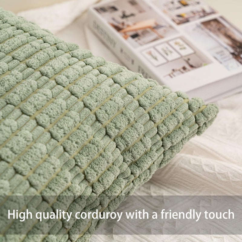 Aegero Pack of 2 Corduroy Decorative Throw Pillow Covers 16x16 Inch Soft Striped Pillow Covers Modern Farmhouse Home Decor for Sofa Living Room Couch Bedï¼ˆSage Greenï¼‰ - Image 2