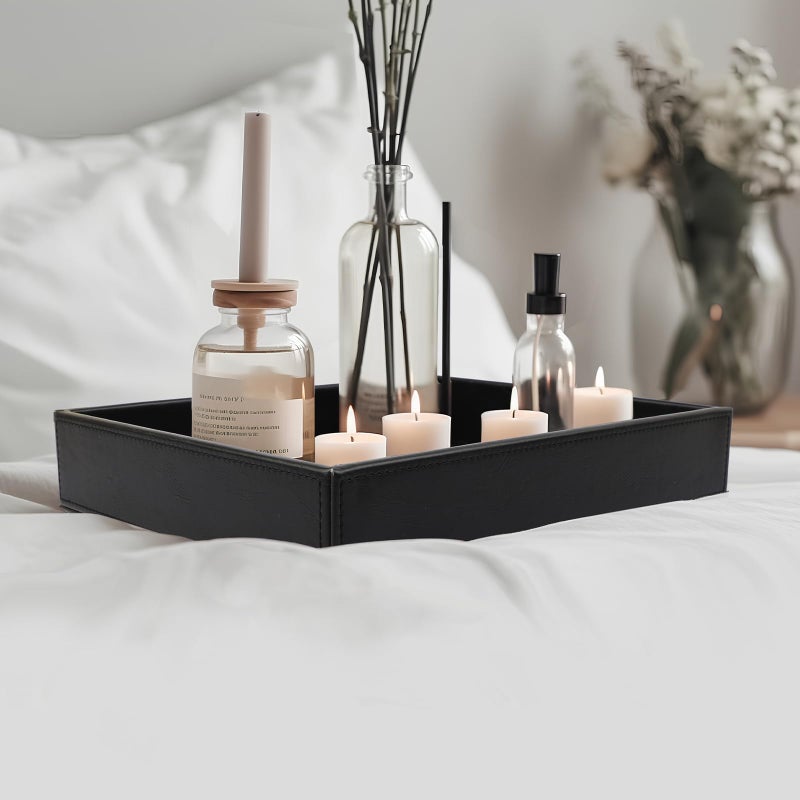 Decor Trends Leather Valet Organizer for Men - Black Catchall for Wallet, Keys, EDC, Jewelry, and Perfume - Nightstand, Dresser, and Bathroom Vanity Storage - Image 3