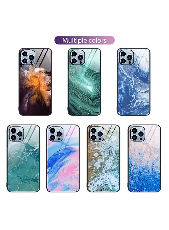 زبون جراب هاتف iPhone 13 Pro Max بنمط رخامي من الزجاج الواقي - Image 2