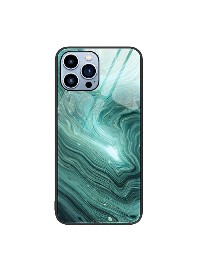 زبون جراب هاتف iPhone 13 Pro Max بنمط رخامي من الزجاج الواقي - Image 1