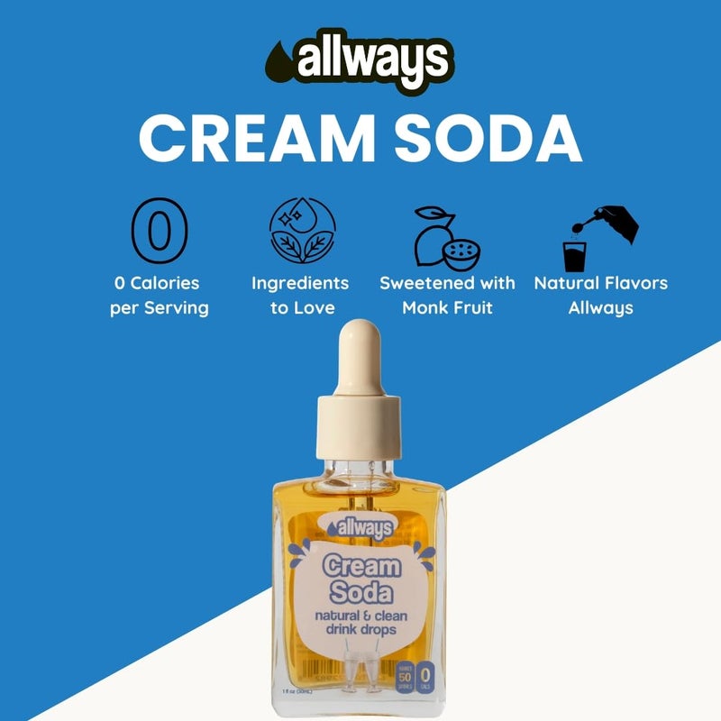 Allways Drops Natural Cream Soda Water Enhancer | Sugar-Free, Zero Calories, Monk Fruit Sweetened | Glass Bottle for On-the-Go Hydration | Kids & Adults | 50 Servings | Pack-of-1 - Image 4
