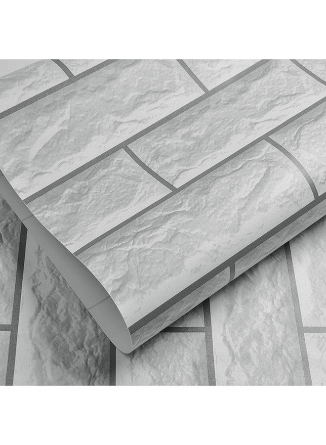 Wolpin Wall Stickers DIY Wallpaper Decal (45 x 300 cm) 3D Brick Self Adhesive Office Decorative PVC Vinyl Pastel White Decorative Wallpaper - Image 1