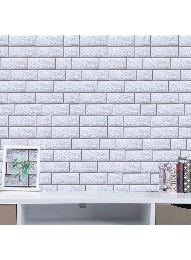 Wolpin Wall Stickers DIY Wallpaper Decal (45 x 300 cm) 3D Brick Self Adhesive Office Decorative PVC Vinyl Pastel White Decorative Wallpaper - Image 3