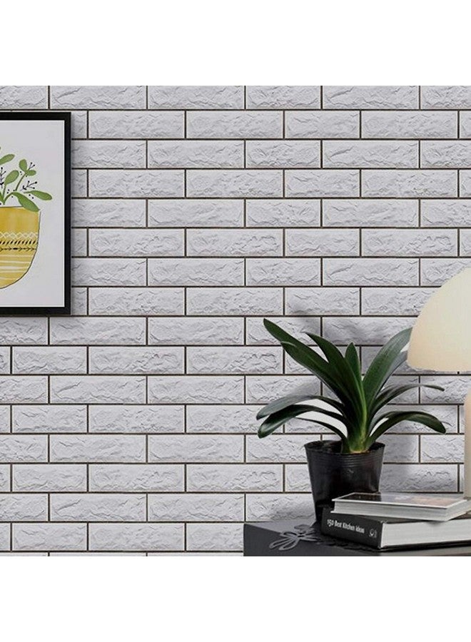 Wolpin Wall Stickers DIY Wallpaper Decal (45 x 300 cm) 3D Brick Self Adhesive Office Decorative PVC Vinyl Pastel White Decorative Wallpaper - Image 2