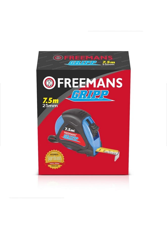 FREEMANS FREEMANS GRIPP 7.5m:25mm Steel Inchi Measuring Tape - 7.5m (Blue) With Rubberized Unbreakable ABS case || Pause Button || Click Action Front Lock and Belt Clip  - Image 2
