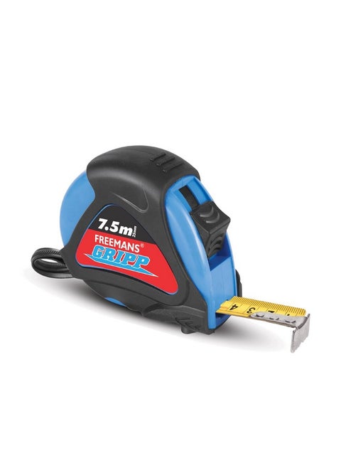 FREEMANS GRIPP 7.5m:25mm Steel Inchi Measuring Tape - 7.5m (Blue) With Rubberized Unbreakable ABS case || Pause Button || Click Action Front Lock and Belt Clip
