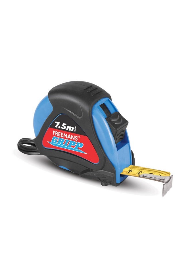 FREEMANS FREEMANS GRIPP 7.5m:25mm Steel Inchi Measuring Tape - 7.5m (Blue) With Rubberized Unbreakable ABS case || Pause Button || Click Action Front Lock and Belt Clip  - Image 1