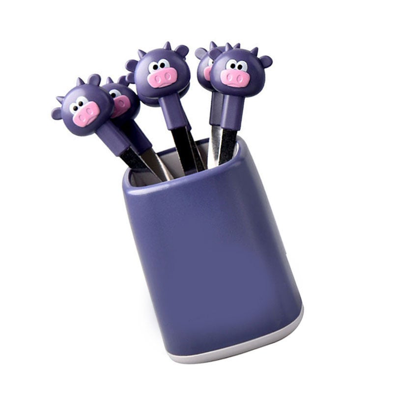RIANCY 6PCS Fruit Fork Set for Kids Stainless Steel Cute Cartoon Calf Animal Food Picks Dessert Forks for for Bento Lunch Box Party Purple - Image 4