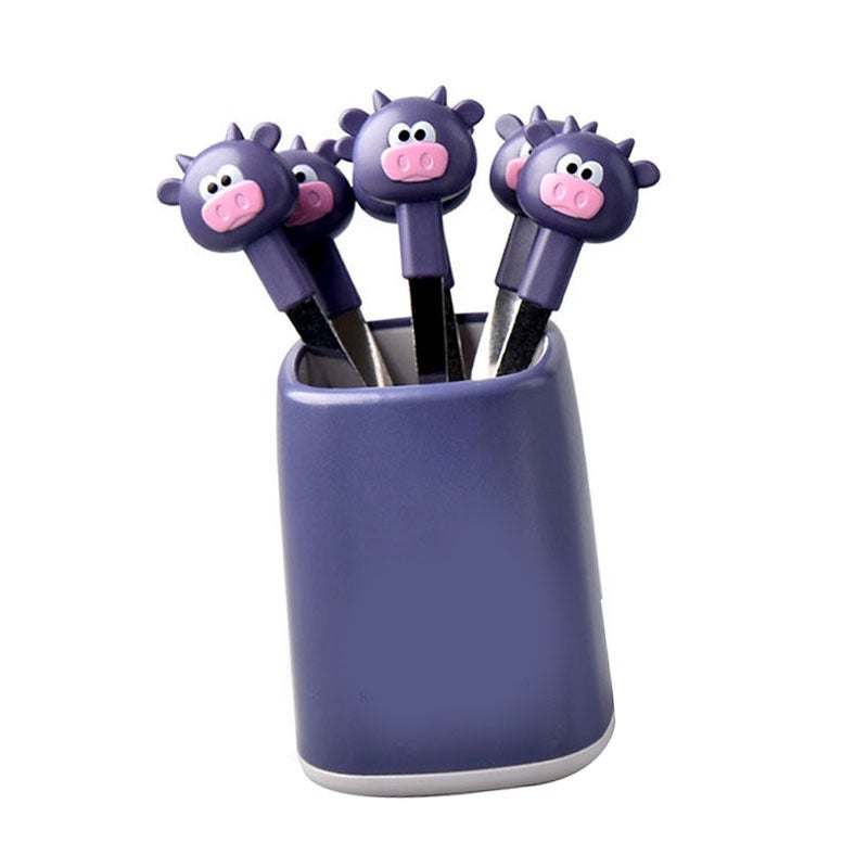 RIANCY 6PCS Fruit Fork Set for Kids Stainless Steel Cute Cartoon Calf Animal Food Picks Dessert Forks for for Bento Lunch Box Party Purple - Image 2