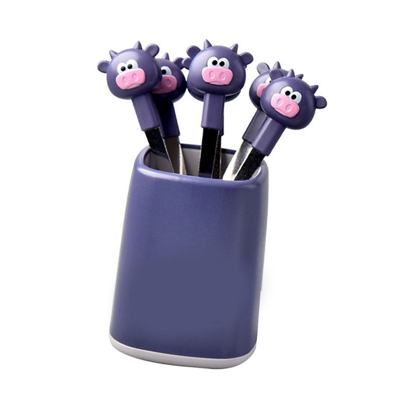 RIANCY 6PCS Fruit Fork Set for Kids Stainless Steel Cute Cartoon Calf Animal Food Picks Dessert Forks for for Bento Lunch Box Party Purple - Image 3