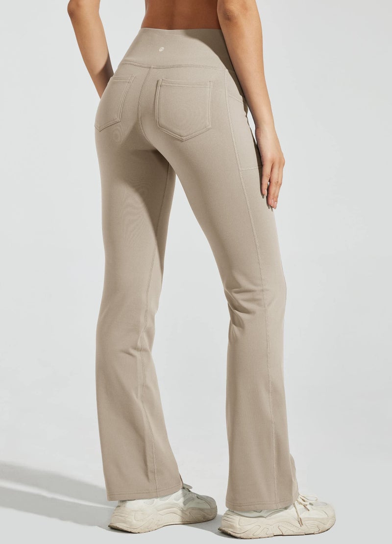 Willit Women's Fleece Lined Pants Yoga Bootcut Thermal Winter Pants High Waisted Flare Leggings Water Resistant Khaki M - Image 2