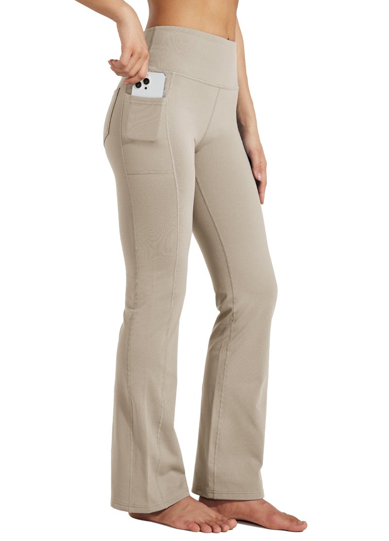 Willit Women's Fleece Lined Pants Yoga Bootcut Thermal Winter Pants High Waisted Flare Leggings Water Resistant Khaki M - Image 1