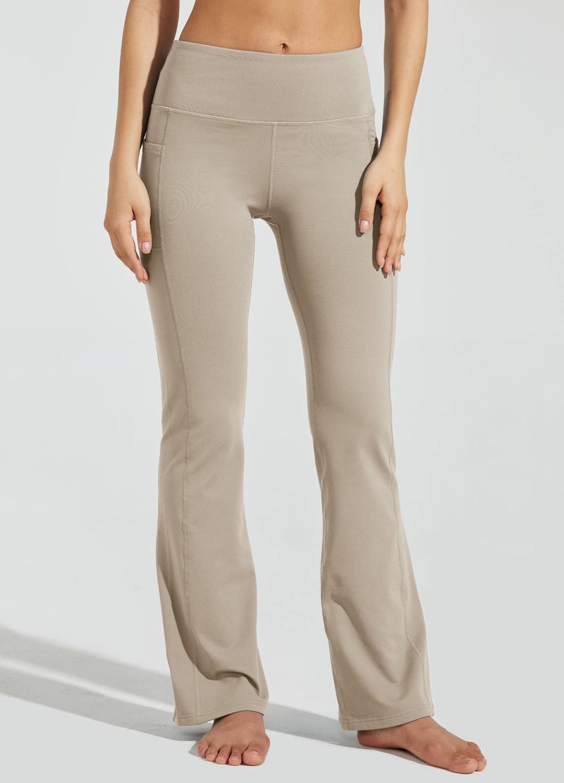 Willit Women's Fleece Lined Pants Yoga Bootcut Thermal Winter Pants High Waisted Flare Leggings Water Resistant Khaki M - Image 4