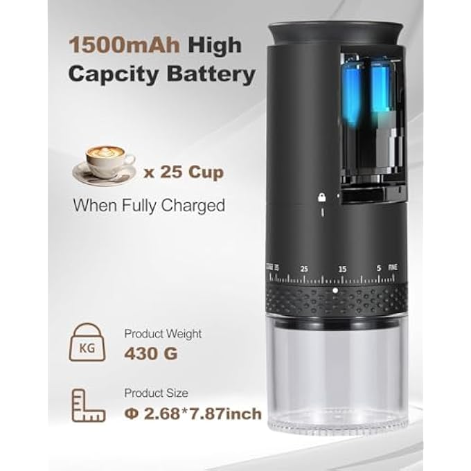 Azonee Portable Burr Coffee Grinder Lcd Screen Mini Coffee With Clean Brush 38 Adjustable Grind Settings Compact Cordless Travel Grinder For Espresso Cold Brew Pour Over French Press - Image 3