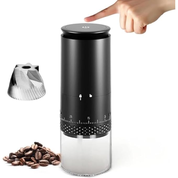 Azonee Portable Burr Coffee Grinder Lcd Screen Mini Coffee With Clean Brush 38 Adjustable Grind Settings Compact Cordless Travel Grinder For Espresso Cold Brew Pour Over French Press - Image 1