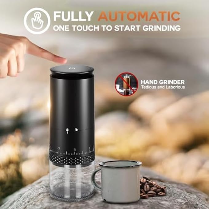 Azonee Portable Burr Coffee Grinder Lcd Screen Mini Coffee With Clean Brush 38 Adjustable Grind Settings Compact Cordless Travel Grinder For Espresso Cold Brew Pour Over French Press - Image 4