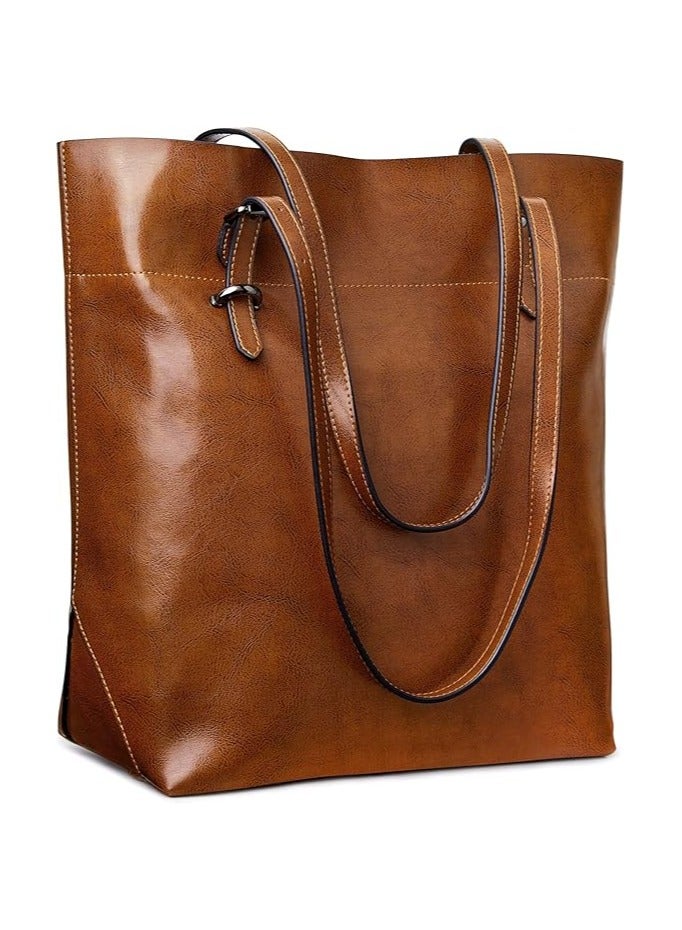 NIBEMINENT Women Vintage Genuine Leather Tote Shoulder Bag Handbag Purse Big Large Capacity  - Image 1