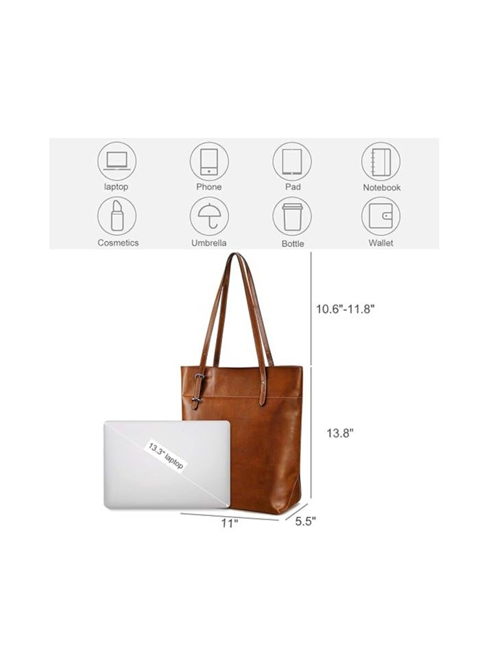 NIBEMINENT Women Vintage Genuine Leather Tote Shoulder Bag Handbag Purse Big Large Capacity  - Image 4