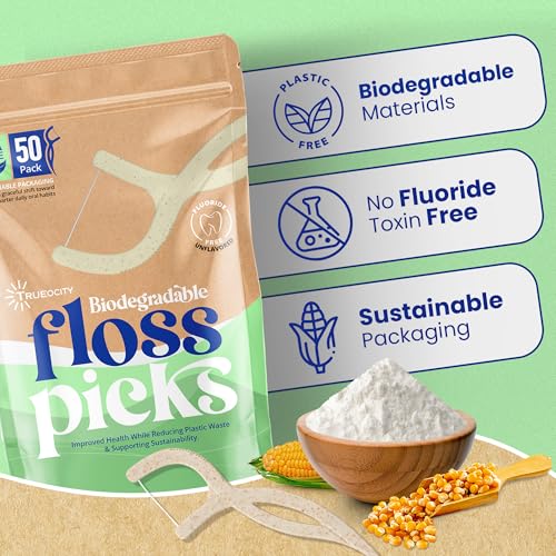 Trueocity Biodegradable Floss Picks, 200 Count, 4 Cases, Dental Floss Picks that are Plant-Based, Non-Toxic flossers Biodegradable, Sustainable Vegan Floss, Also eco-Friendly Tooth flossers,Oral Care Solution - Image 3